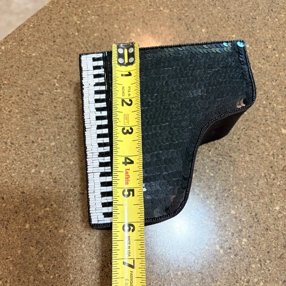Grand Piano Sequin Beaded Jewelry Trinket Box Black White